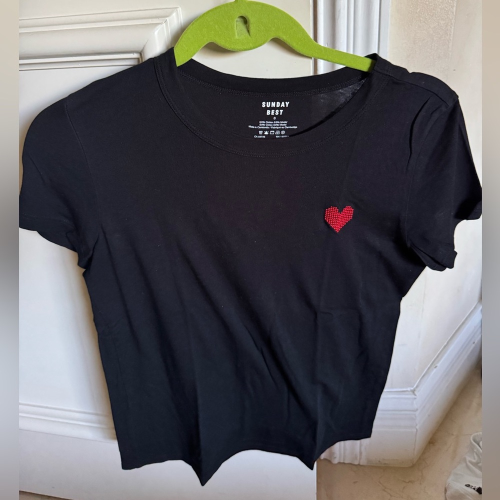 Aritzia Black Tee with Red Heart